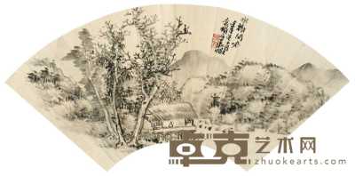 吴待秋 壬午（1942年）作 山水 扇面 17×44cm